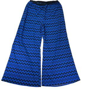 Unbranded Blue Black Chevron Palazzo Wide Leg Pants Elastic Waist Women's L/XL